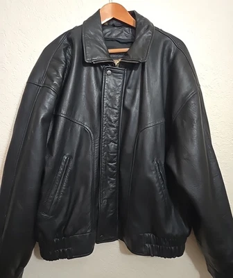 Vintage GIII Global Identity Leather Bomber Jacket Mens XL Soft Black Zip Snap - Image 1 of 4