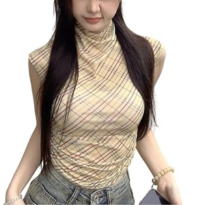 Retro Plaid Vest Half High Collar Brand New Condition Polyester Fabric - Picture 1 of 40