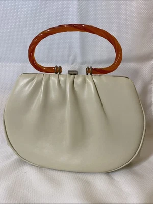 Vintage Handbag Garay 1950s Ivory Translucent Twisted Amber Lucite Handle MCM - Image 1 of 4