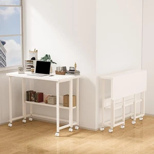 Folding Desk Small Rolling Desk with Storage Shelf,Foldable Computer Desk wit... - Picture 1 of 12