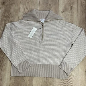 New Ladies Rachel Zoe Ribbed Beige 3/4 Zip Jumper Size Large - Picture 1 of 3