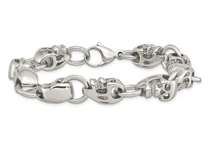 Mens Skull Bracelet in Stainless Steel 8.75 Inch - Picture 1 of 5