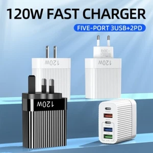 120W USB Fast Charger 5 Ports Quick Charge Plug for iPhone Samsung Xiaomi - Photo 1 sur 17