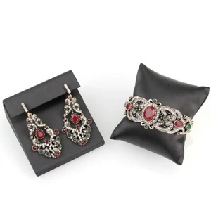 Bracciale e orecchini nuovi cristallo rosso verde apribile gioielli etnici matrimonio - Foto 1 di 12