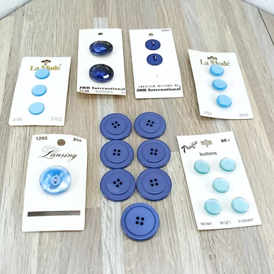 Button Lot Shades of Blue On Card & Loose Sewing Craft Closures - Image 1 of 4