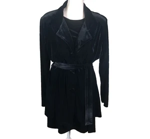 Vintage 90s Hillard Hanson Black Velvet 3 PC Skirt Suit Womens M Mini Stretch - Picture 1 of 11