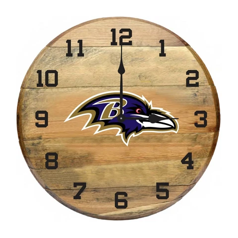 BALTIMORE RAVENS AUTHENTIC OAK BARREL 21" CLOCK Cover