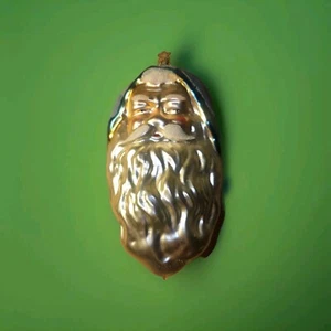 INGE GLAS Christmas Ornament Santa Claus Head  Blown Glass Mica Germany 5” VTG - Picture 1 of 8