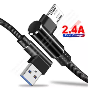 3/6/10FT Micro USB Cable 90Degree Elbow Braided Fast Charger Charging Data Cable - Picture 1 of 12