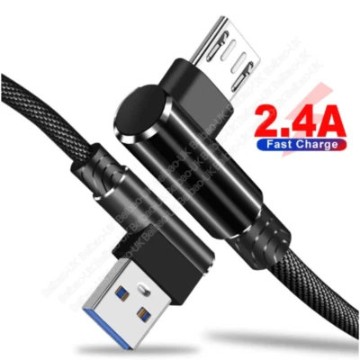 3/6/10FT Micro USB Cable 90Degree Elbow Braided Fast Charger Charging Data Cable - Image 1 of 4