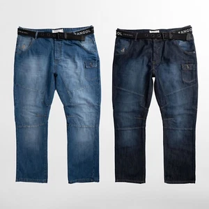 Kangol Big King Size Mens Jeans Straight Leg Belted Denim Devcon K603714AXL - Picture 1 of 11