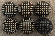 6 x DIFFERENT NAMED MESH GOLF BALLS c1913-1930