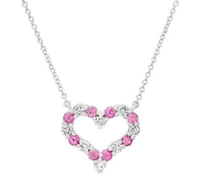 Tiffany & Co. Платиновый бриллиант розовый сапфир сердце подвеска ожерелье - Изображение 1 из 4