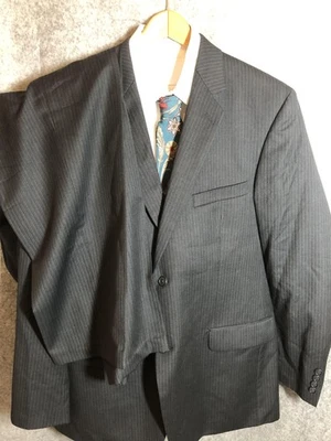 Костюм Alfani мужской 44R куртка 38W брюки серый в тонкую полоску шерсти кашемир два изделия - Изображение 1 из 4