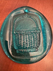 Vintage Teal Art Glass Nantucket Basket Suncatcher 4”x4.5” - Picture 1 of 8