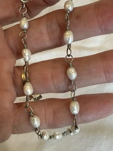 Delicada pulsera tobillera de plata de ley con perlas de agua dulce de 10 pulgadas 925 vintage - Imagen 1 de 9