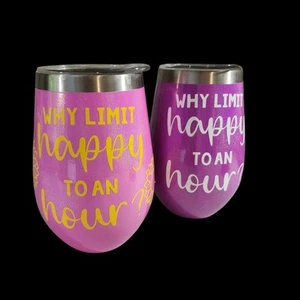 Juego de 2 vasos Happy Hour SS de doble pared sin tallo para bebidas de vino rosa púrpura - Imagen 1 de 13