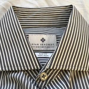 Ryan Seacrest Gray White Mens Slim Fit Striped Dress Shirt Size 15.5 32/33 - Picture 1 of 7