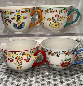 4 Tazze Tazza Tè Caffè Anthropologie Cadice Luminose Floreali 3D Fiori Casetta *LEGGI* - Foto 1 di 10