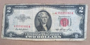 1953 Jefferson 2 Bill Very Rare Fine Fancy Serial Number Two Dollar Bill - Picture 1 of 6