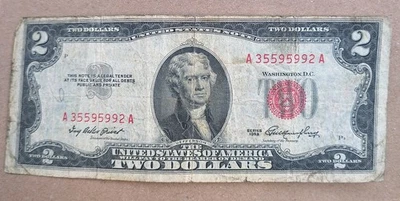 1953 Jefferson 2 Bill Very Rare Fine Fancy Serial Number Two Dollar Bill - Image 1 of 4