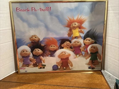 Vintage 1992 Norfin Troll Poster Beach Pa-Troll 20" x 16" framed - Image 1 of 4
