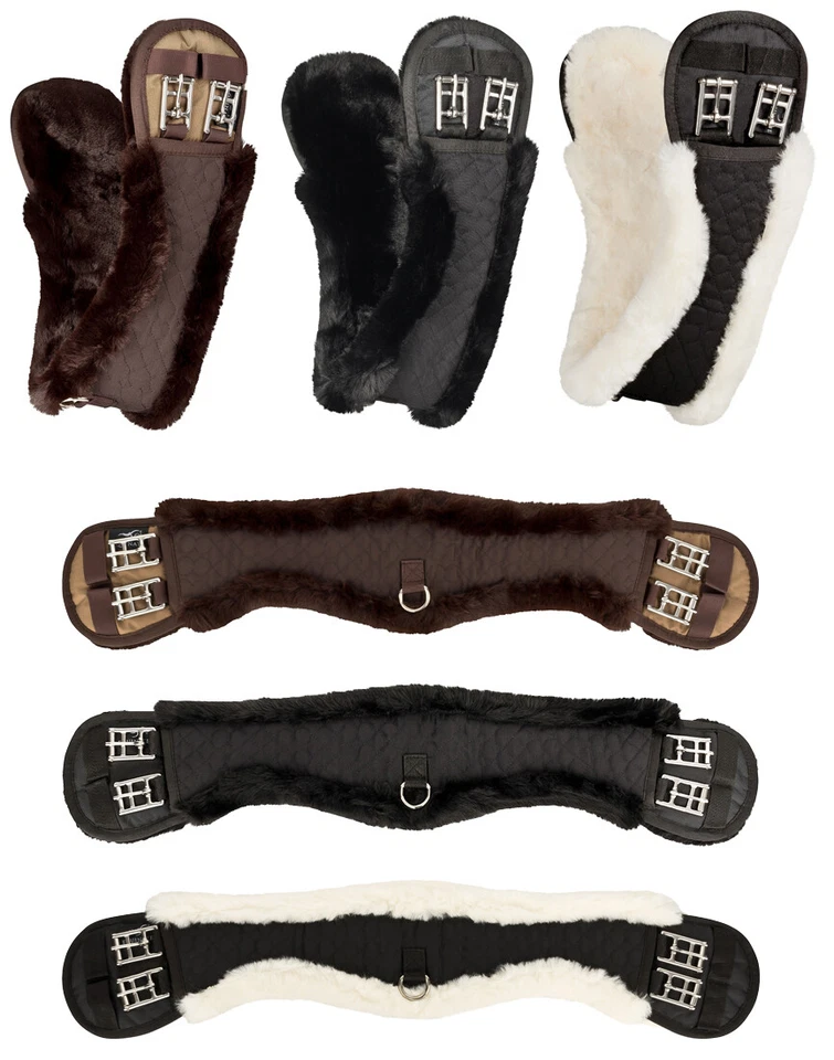 Equinate Mondgurt mit synthetischem Lammfell - Kurzgurt Bauchgurt Sattelgurt