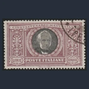 Regno d'Italia 1923 Alessandro Manzoni L. 5 violetto e nero n 156 Usato Centrato - Foto 1 di 4