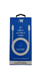 Just Wireless 8' USB-C to USB-C PVC Cable - White - Picture 1 of 3