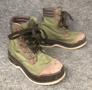 ORVIS Men's Sz 5 FLY FISHING BOOTS FELT BOTTOM W 7 Short Waders Green Canvas - Picture 1 of 7