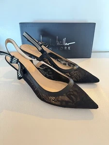 NEW NICOLE MILLER BOBOS BLACK LACE PUMPS HEELS SHOES W BOW 9 - Picture 1 of 4