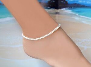 Freshwater White Pearl & Italian .925 Sterling Silver Ankle Bracelet ~10" to 12"