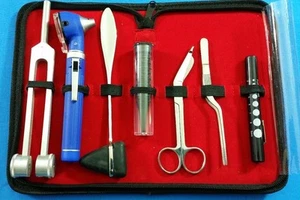 BLUE LED FIBER OPTIC Otoscope Tuning Fork C128 Reflex Hammer Bandage Scissors - Picture 1 of 3