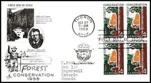 USA FDC - 1958 - Forest Conservation, Scott # 1122 Artcraft Block - Picture 1 of 1