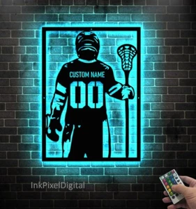 Custom Lacrosse LED Metal Sign, Player Name And Number Birthday Gift, Home Decor - Picture 1 of 7