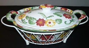 Temptations Blumenstickerei 2 Qt ovale Auflauf Backschale mit Deckel & Gestell - Bild 1 von 7
