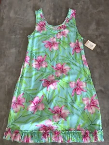 Mango Bay Tropical Dress Womens Medium Ruffle Beaded Hawaiian Resort Cruise Aqua - Picture 1 of 13