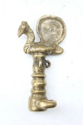 古董老式纯色重黄铜独特部落民间孔雀雕刻支架 NH3719 — 第 1/4 张图片