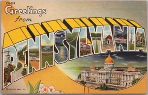 Vintage 1940s PENNSYLVANIA Large Letter Postcard State Capitol / Curteich Linen - Picture 1 of 2