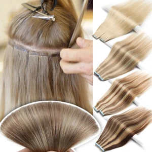 40pcs 100g Thick Russian Remy Tape In Human Hair Extensions Invisible Skin Weft - Picture 1 of 73