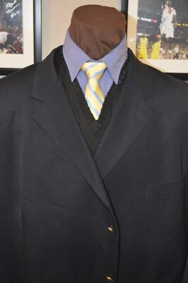 Linea Uomo men's three gold button navy blue 100% wool blazer jacket sz 60Long - Image 1 of 4