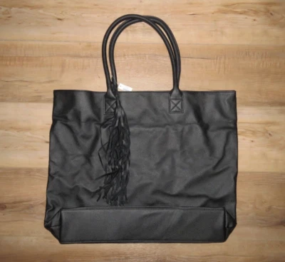 NWT Chico's Classic Leather Black Tassel Shoulder Tote Work Bag Satchel Purse - Image 1 of 4