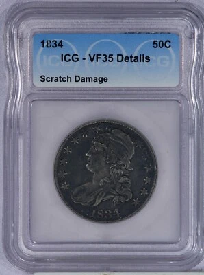 1834 Capped Bust Half Dollar 50c ICG VF35 Details - Image 1 of 2