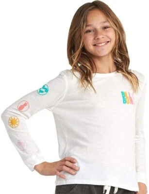 BILLABONG GIRLS SINCE 73 WHITE LONG SLEEVE LOGO COTTON KNIT T-SHIRT MEDIUM 10/12 - Image 1 of 3