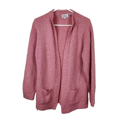 Cárdigan rosa vintage Erika para mujer manga larga frente abierto talla grandes bolsillos  Foto 1 de 4