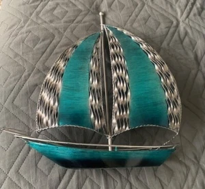 Arte metalúrgico vintage interior velero barco esmalte verde adorno - Imagen 1 de 5