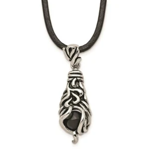 Stainless Steel Polished/Antiqued Moveable Black Agate Necklace - Picture 1 of 4