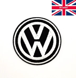 Iron Sew On VW Patch 73mm Black Round VOLKSVAGEN Car Badge for Hat Bag Jacket UK - Picture 1 of 4