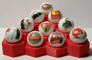 Set of 10 Coke 1" Glass Logo Marbles w/ Stand - Picture 1 of 2
