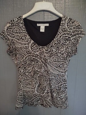 Blusa Top GEOFFREY BEENE SPORT PARA MUJER Med Beige/Negro Cachemira Manga Corta (J) Foto 1 de 3